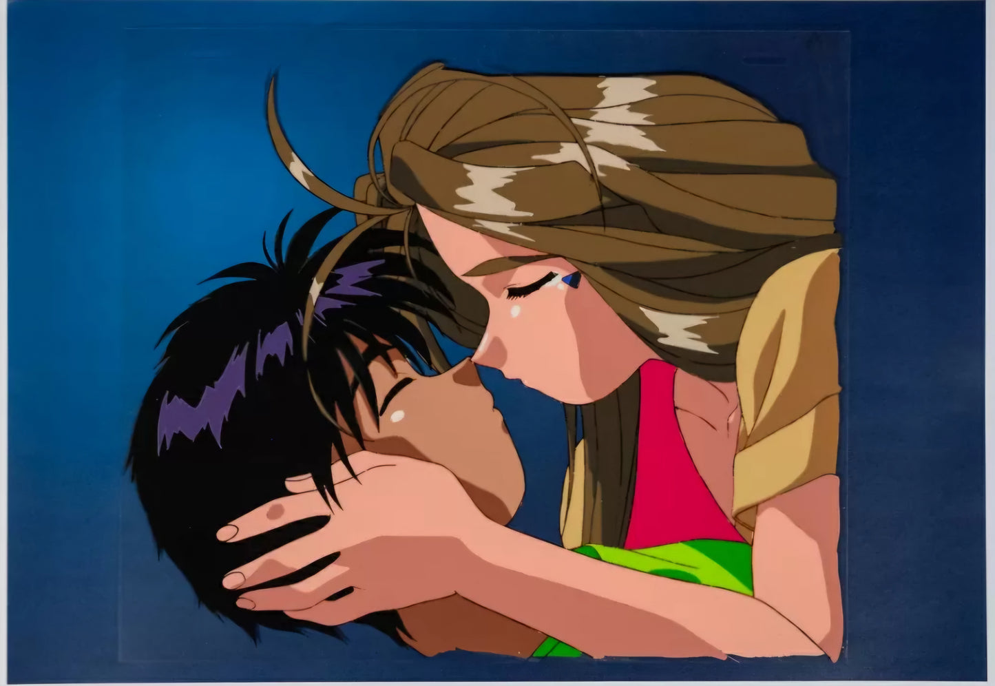 Ah My Goddess!OVA Belldandy / Keiichi kissing animation Cel + background