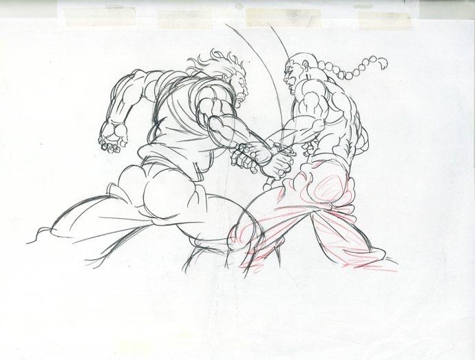 Baki-Dou (ONA 2): Retsu Kaioh vs Musashi Miyamoto rough genga pan