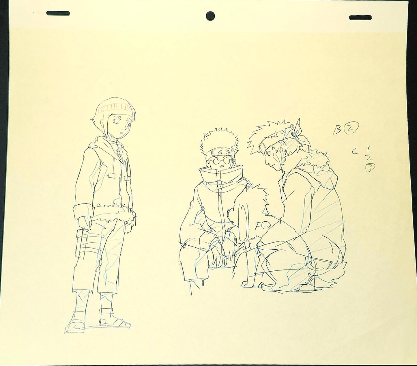 Naruto: Hinata, Kiba, Shino, and Akamaru animation genga 2 piece
