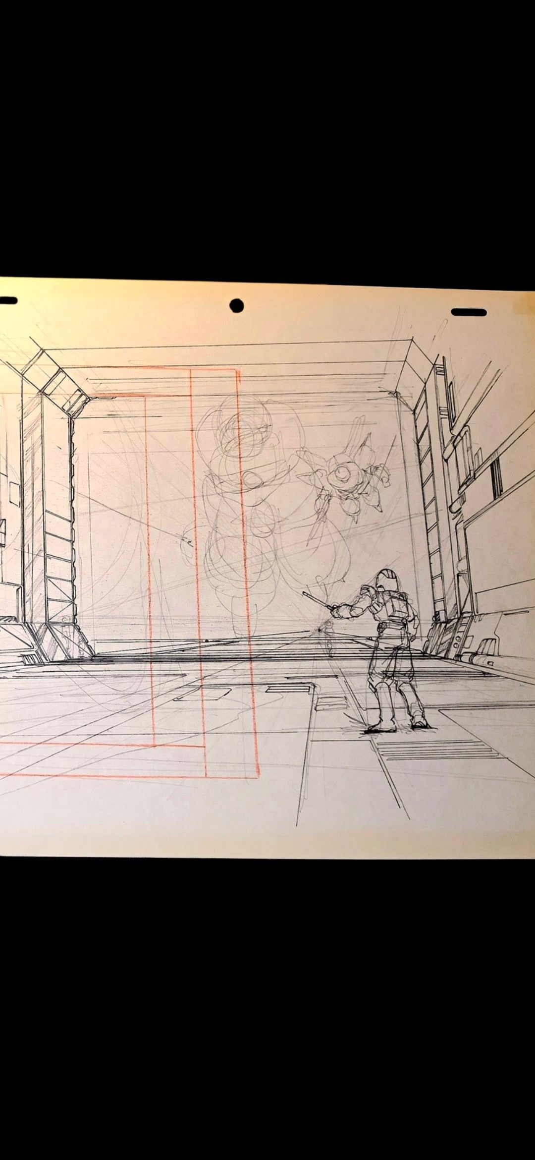 Mobile Suit Gundam 0083 Stardust Memory: *UNIQUE* Docking Bay? Animation Rough Pan genga