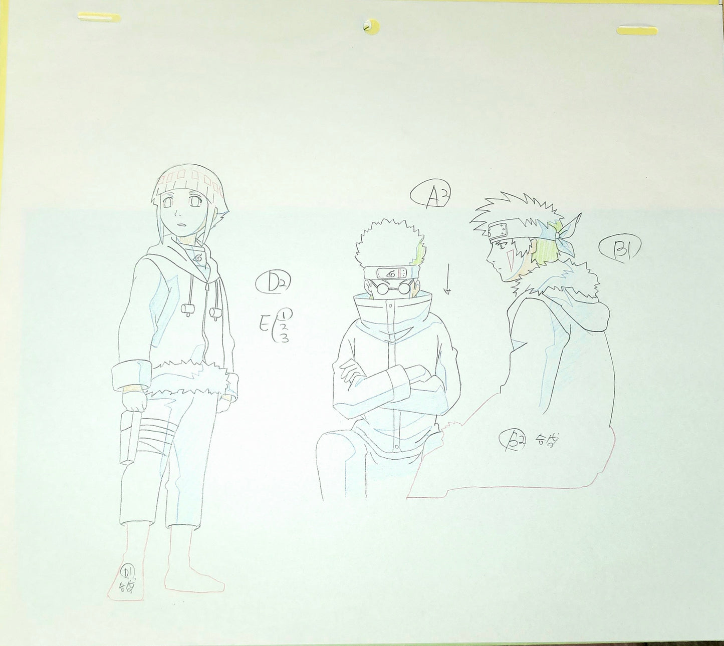 Naruto: Hinata, Kiba, Shino, Akamaru animation genga 4 piece