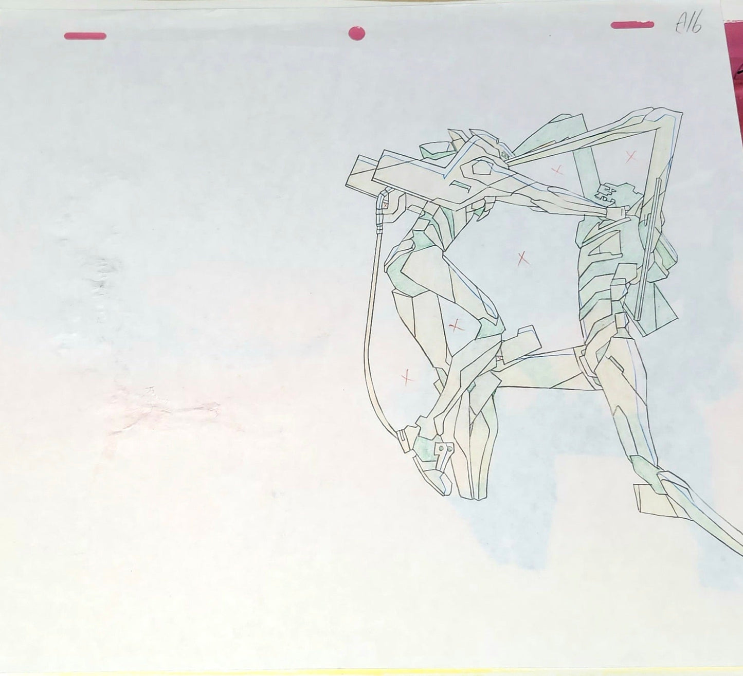 Neon Genesis Evangelion: Unit 01 vs unit 03 animation cel + background + douga