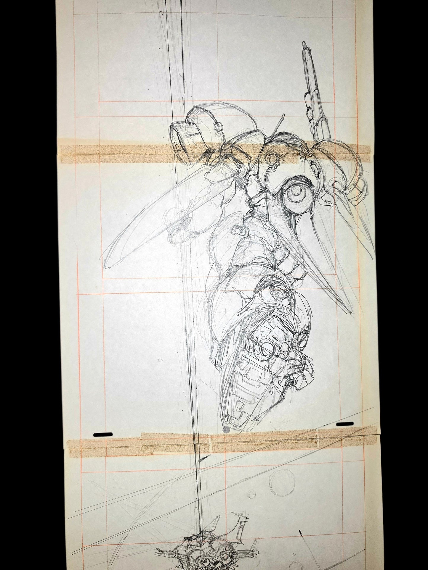 Mobile Suit Gundam 0083 Stardust Memory: *UNIQUE* Gundam & Spaceship + Moon Animation Rough Pan genga