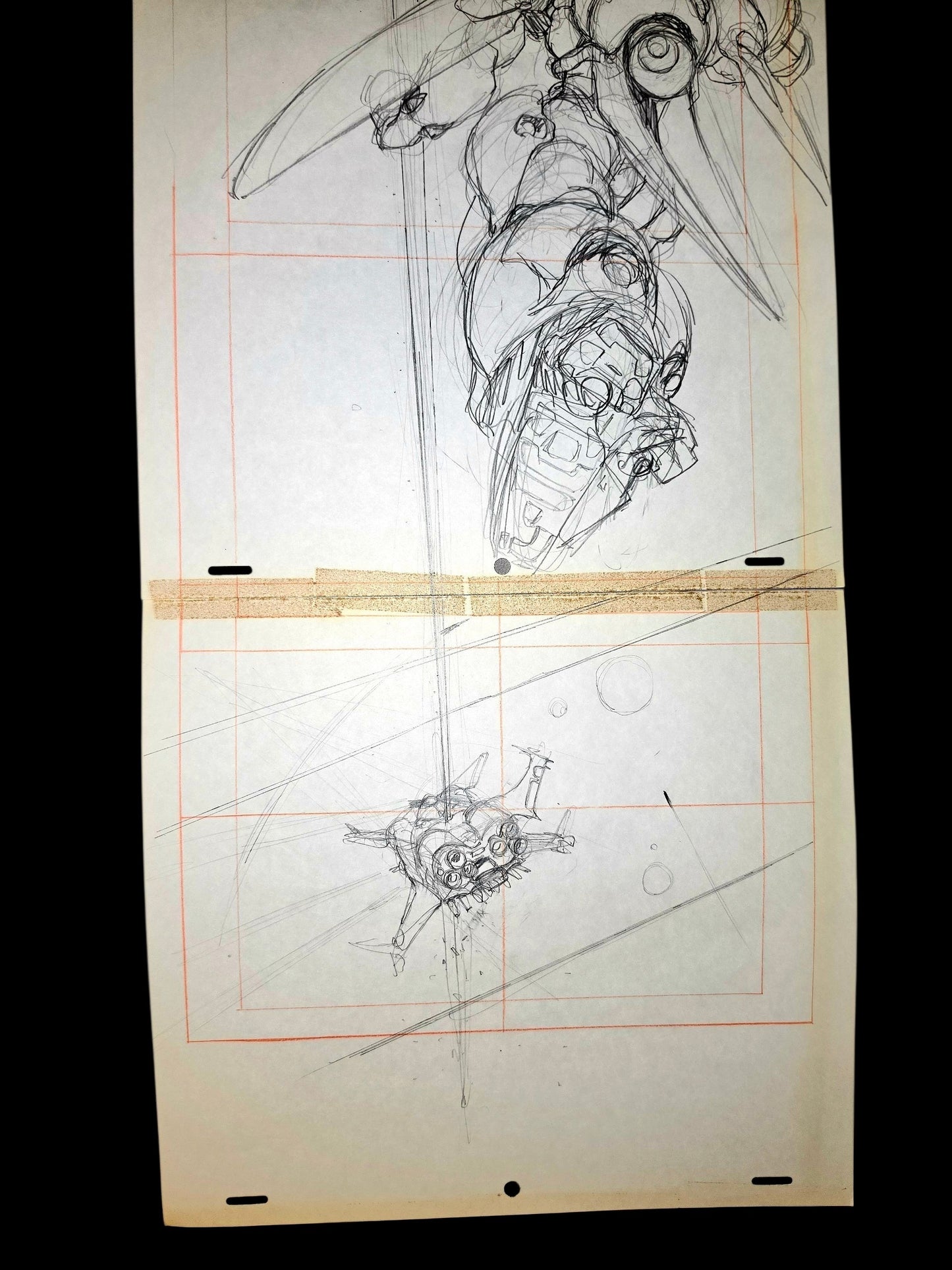 Mobile Suit Gundam 0083 Stardust Memory: *UNIQUE* Gundam & Spaceship + Moon Animation Rough Pan genga