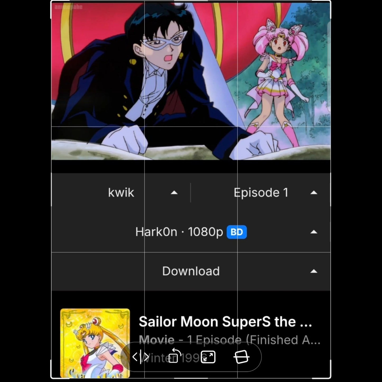 Sailor Moon SuperS the Movie: Tuxedo Mask, Mamoru Chiba animation douga