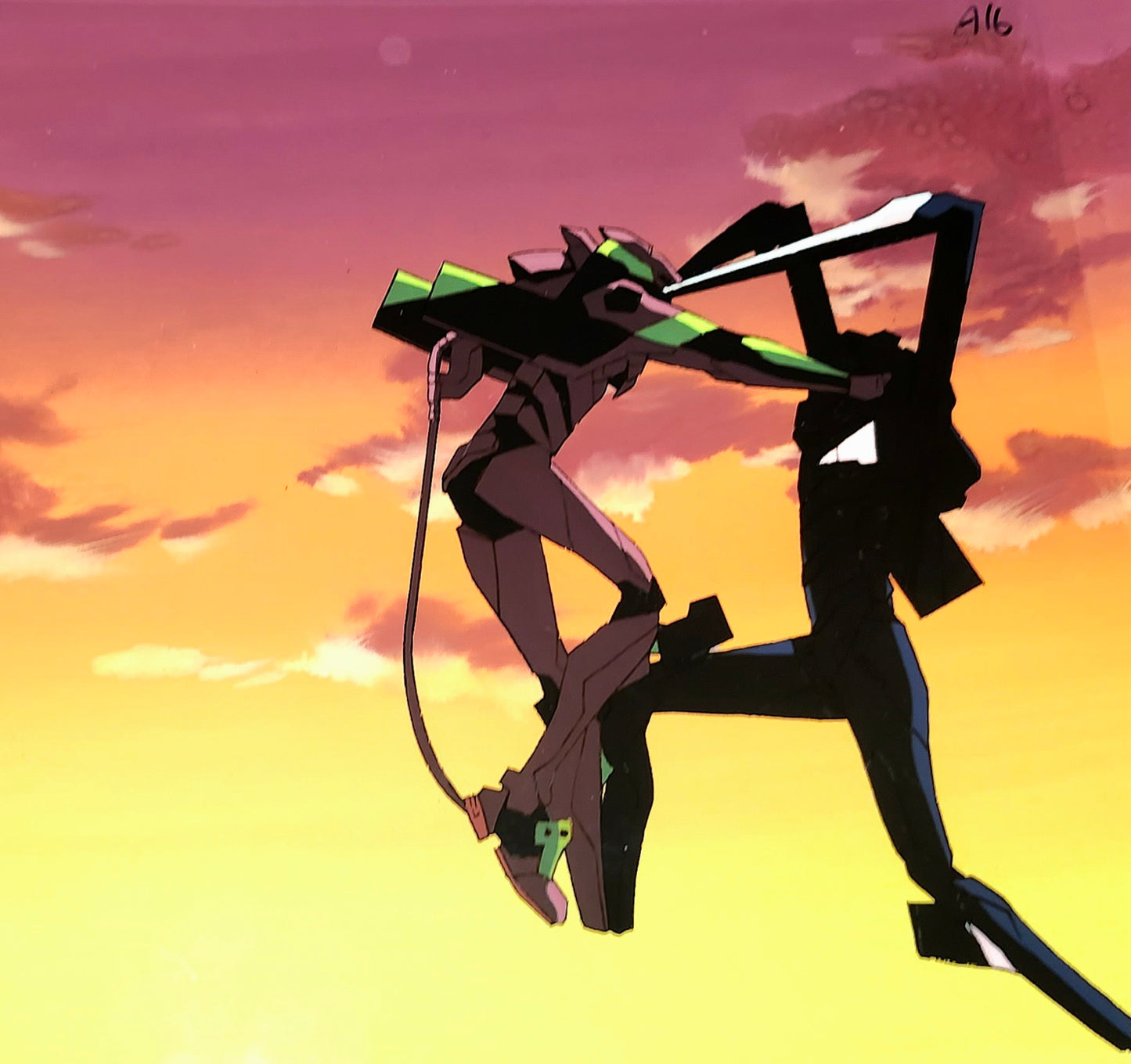 Neon Genesis Evangelion: Unit 01 vs unit 03 animation cel + background + douga