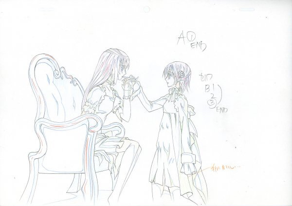 Vampire Knight: Maria Kurenai sucking Yuki's finger animation genga