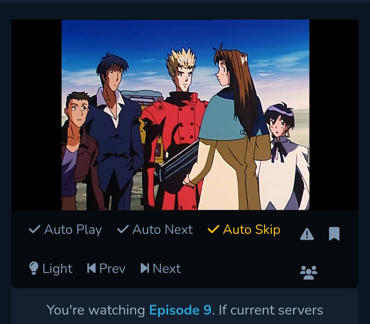 Trigun: (rare group cel) Vash, Nicholas D. Wolfwood, Milly Thompson & Meryl Strife animation cel + background