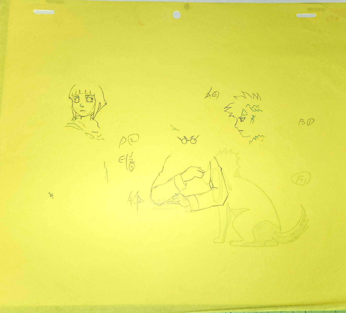 Naruto: Hinata, Kiba, Shino, Akamaru animation genga 4 piece