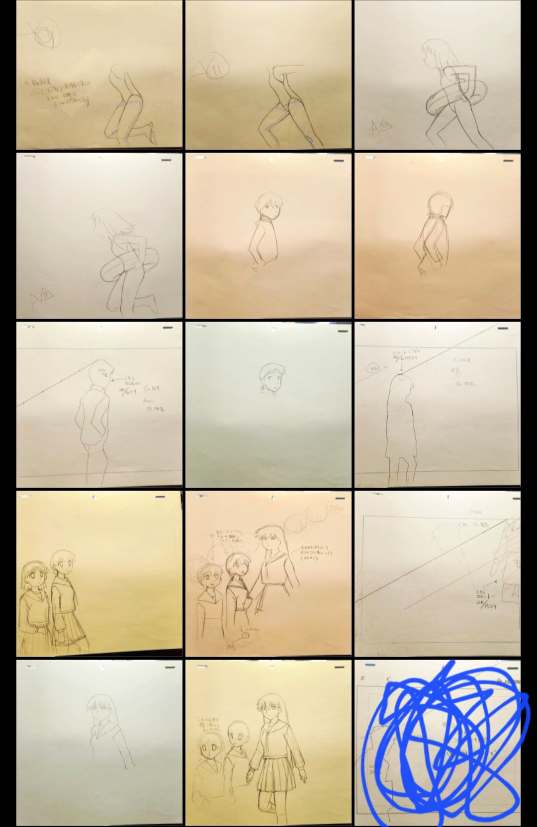 Azumanga Daioh Sakaki + Osaka animation genga set of 14