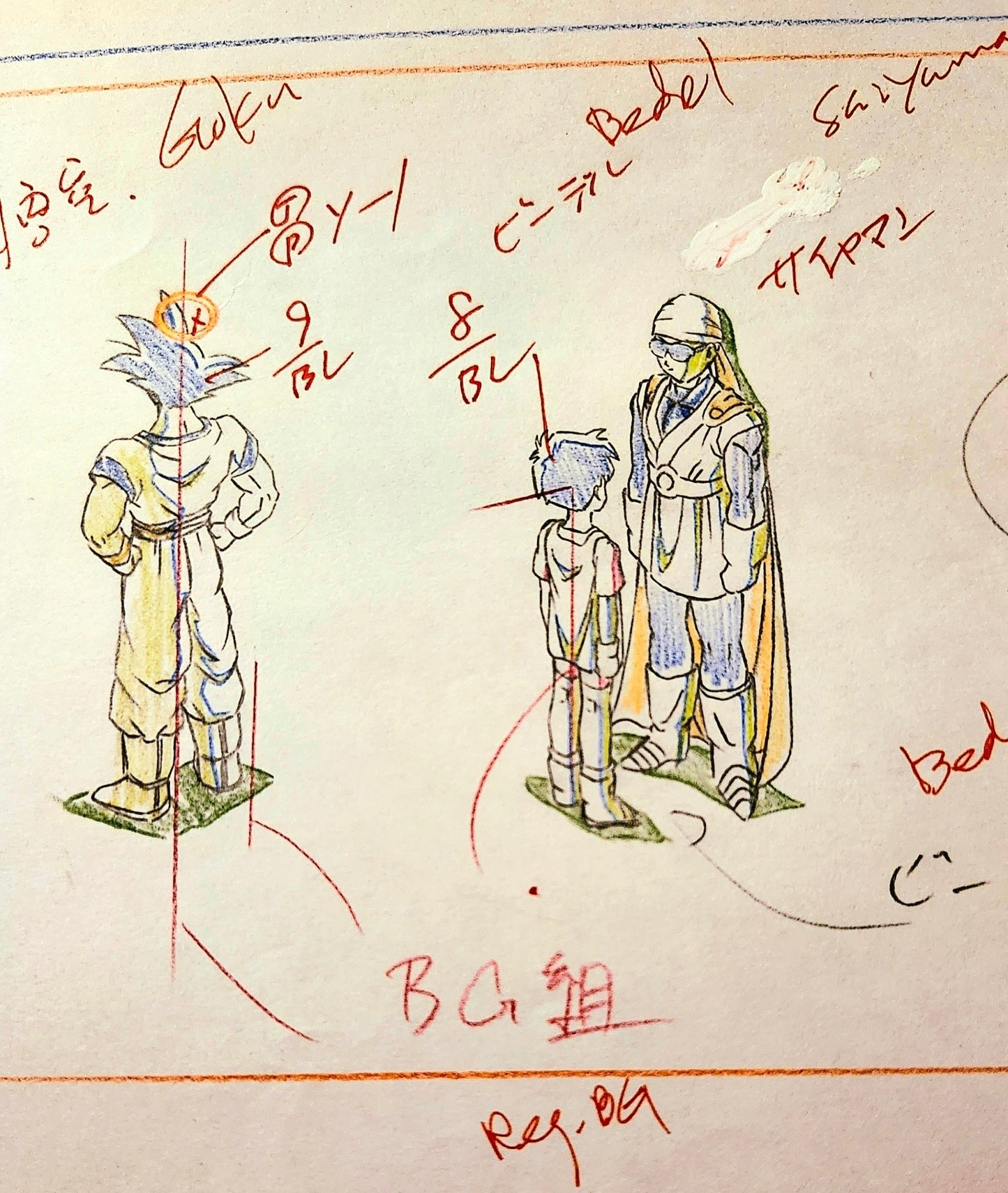 Dragonball z: Goku, Great Saiyaman & Videl animation genga layout