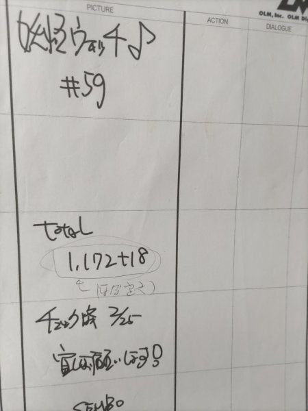 Yo-kai Watch: Episode 59 Storyboard with handwritten notes