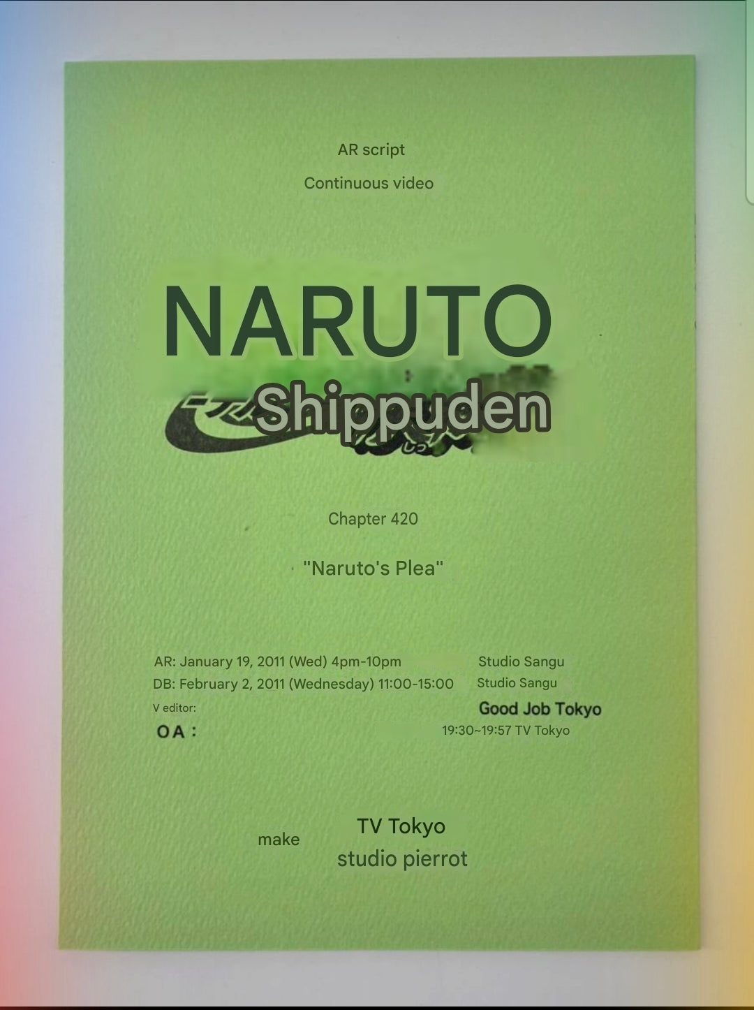 Naruto Shippuden #420 original studio script